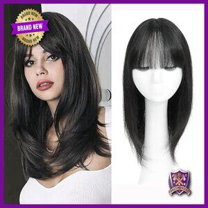 Human Hair Topper with Bangs 8x9 Inch Base for Hair Loss Coverage